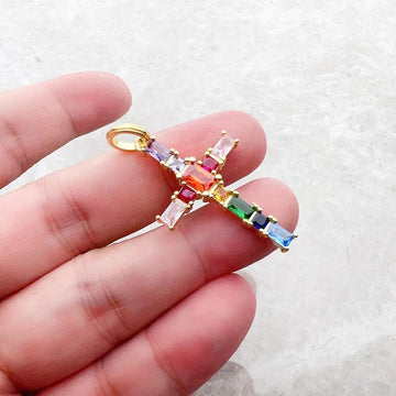 Brand New Fine Cross with Colourful Stones Gold Plated 925 Sterling Silver Pendant Jewellery Chistian Faith Gift - The Jewellery Supermarket